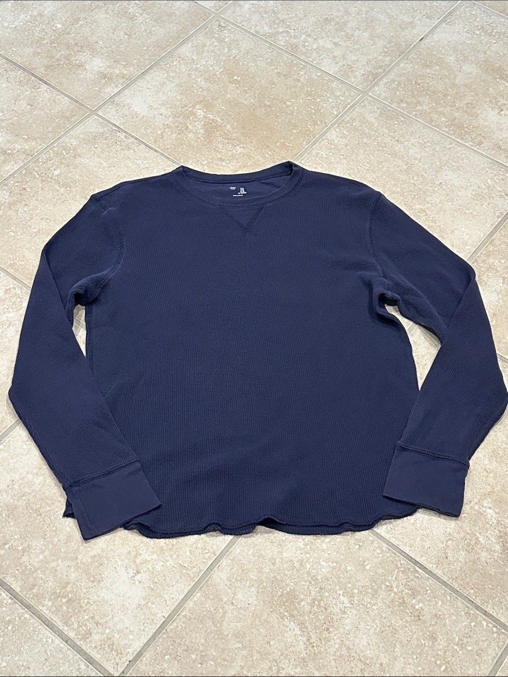 GAP Navy Waffle Knit Crew Long Sleeve